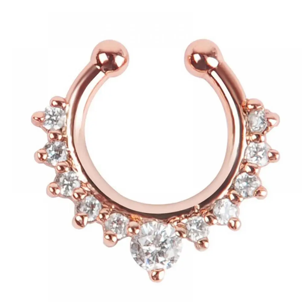 rose gold 1 ПК прозрачный короны u-образный непирсинг циркония серьга для носовой перегородки клип на поддельные нос ювелирные кольца для тела Пирсинг для носовой перегородки кольцо - Окраска металла: rose gold
