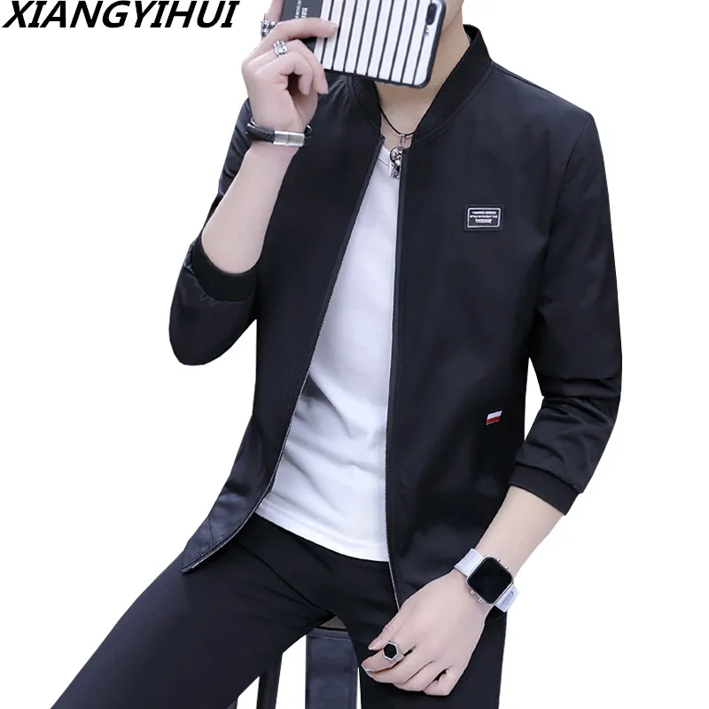 

spring Autumn jacket men orange black light navy 4 colors mens bomber jacket men fashion stripe jacket men 3xl slim fit