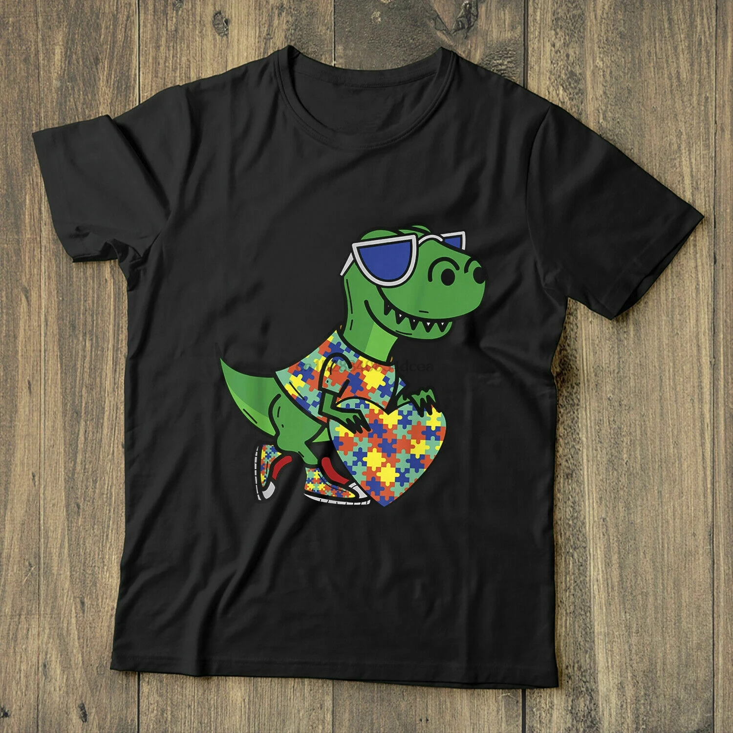 Аутизм осознание T Rex обнимая аутизм сердце черная футболка S 6Xl| |