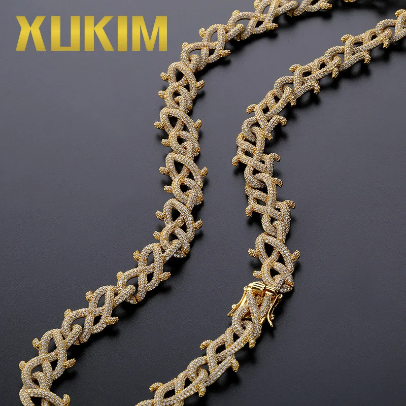 Xukim ювелирные изделия 18KGold покрытие полный Iced Out AAA кубического циркония мужские цепочки хип хоп ювелирные изделия подарок вечерние Rapper ювелирные изделия