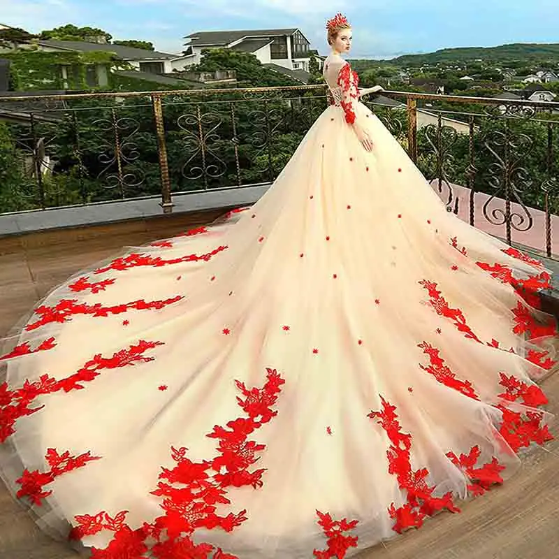 Smileven/красное кружевное свадебное платье с длинными рукавами Vestidos de novia 2019 цвета