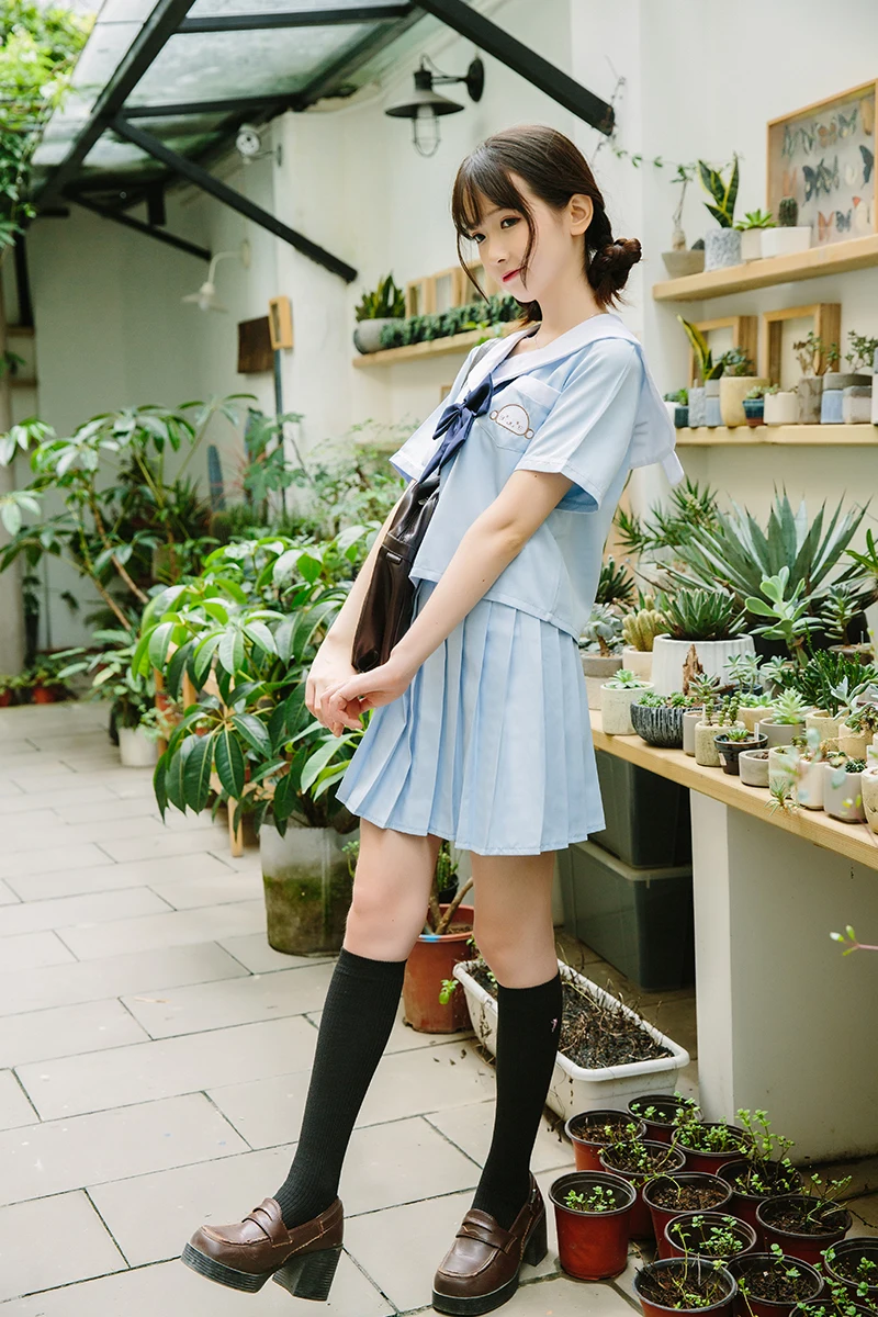 

Japanese Cute embroidery School Uniform For Girls Sailor Tops+Tie+Skirt Navy Style Students Clothes For Girl clothing