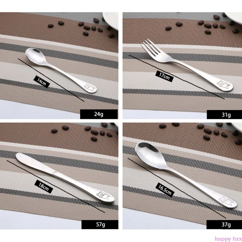4pcs/set Baby Teaspoon Spoon Food Feeding Fork Knife Utensils Set Stainless Steel Kids Learning Eating Habit Children Tableware