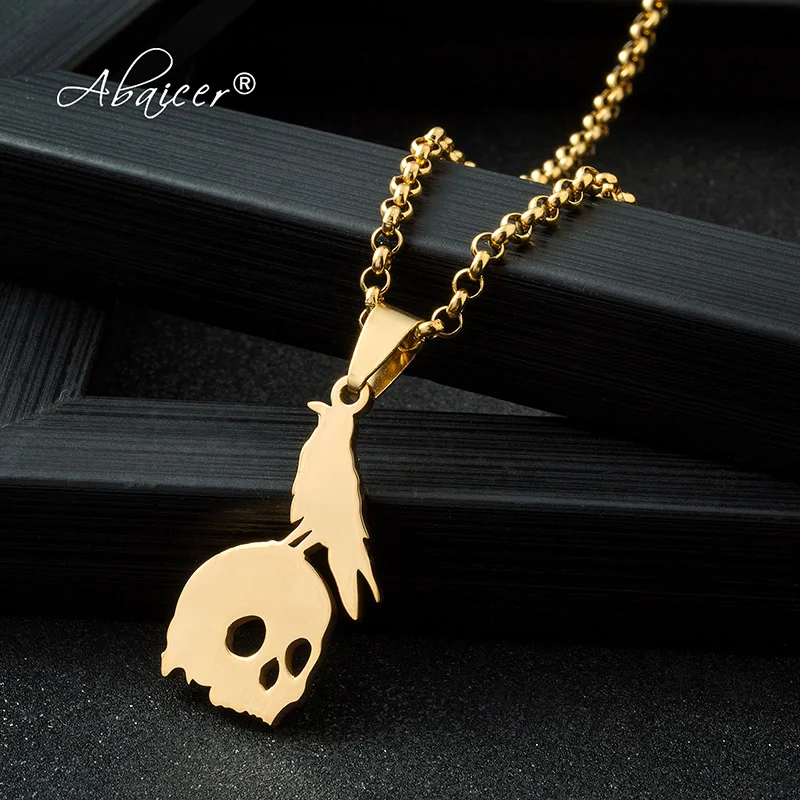 Abaicer-Ювелирные ожерелья и подвески из нержавеющей стали с вороном черепом