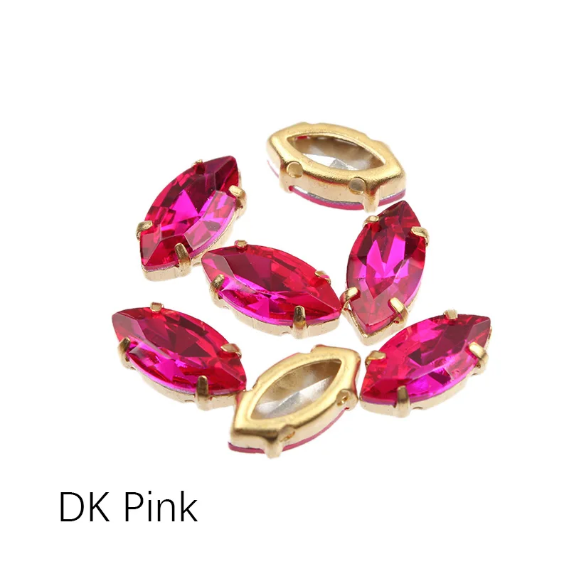 DK Pink 5x10 мм конский глаз золотой коготь инкрустированные стеклянные хрустальные стразы для шитья. 30/100/Сумка для одежды, обуви и украшения шляпы - Цвет: DK Pink