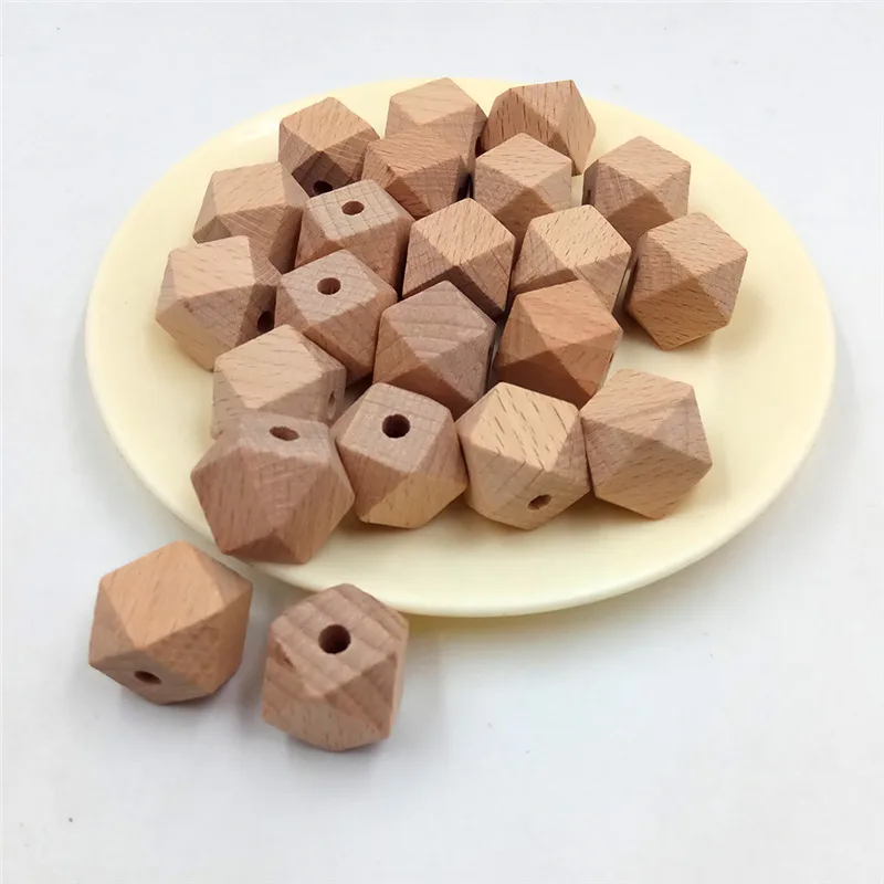 Cuentas de madera de haya Natural, 10mm, geom&eacute;tricas, hexagonales, para bricolaje, mordedor de beb&eacute;, 50 Uds.-2