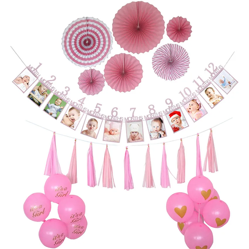 12 месяцы фоторамка баннер Baby 1st декорации с днем рождения Baby Shower 1st для маленьких мальчиков девочек мой первый год вечерние поставки