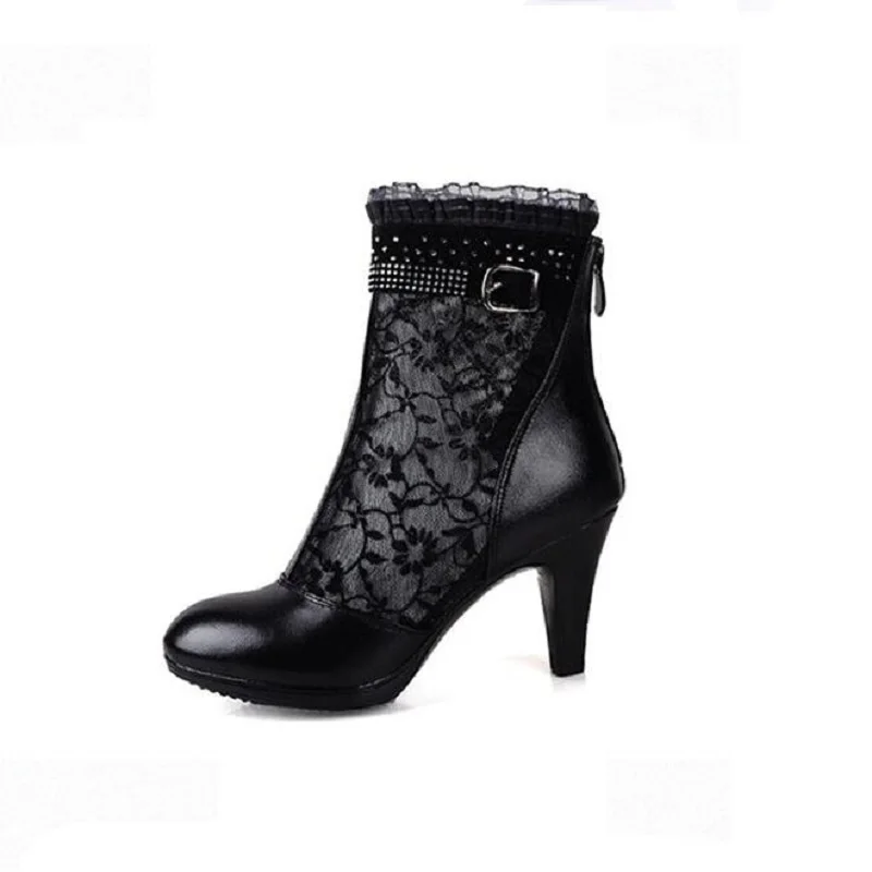 Летние женские ботильоны на высоком каблуке с вырезами шнуровке из дышащей сетки