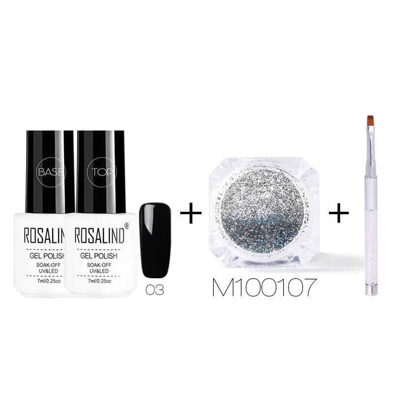 set7 Набор для маникюра Rosalind с цоколем, Гелевая Кисть для ногтей, блестки, блестки, дизайн, лак для ногтей, хромированная пудра, украшение для блестящего маникюра - Цвет: set7