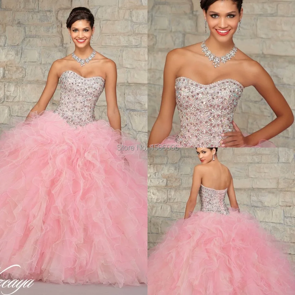 Платья для Quinceanera официальное платье Розовое Бальное Платье без рукавов с