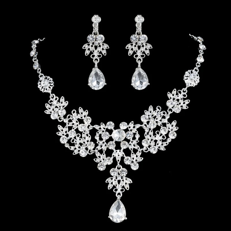 Fashion Luxury Crystal Jewelry Sets Rhinetone Wedding Necklace Earrings Set for Women Brides Wife Sister | Украшения и аксессуары