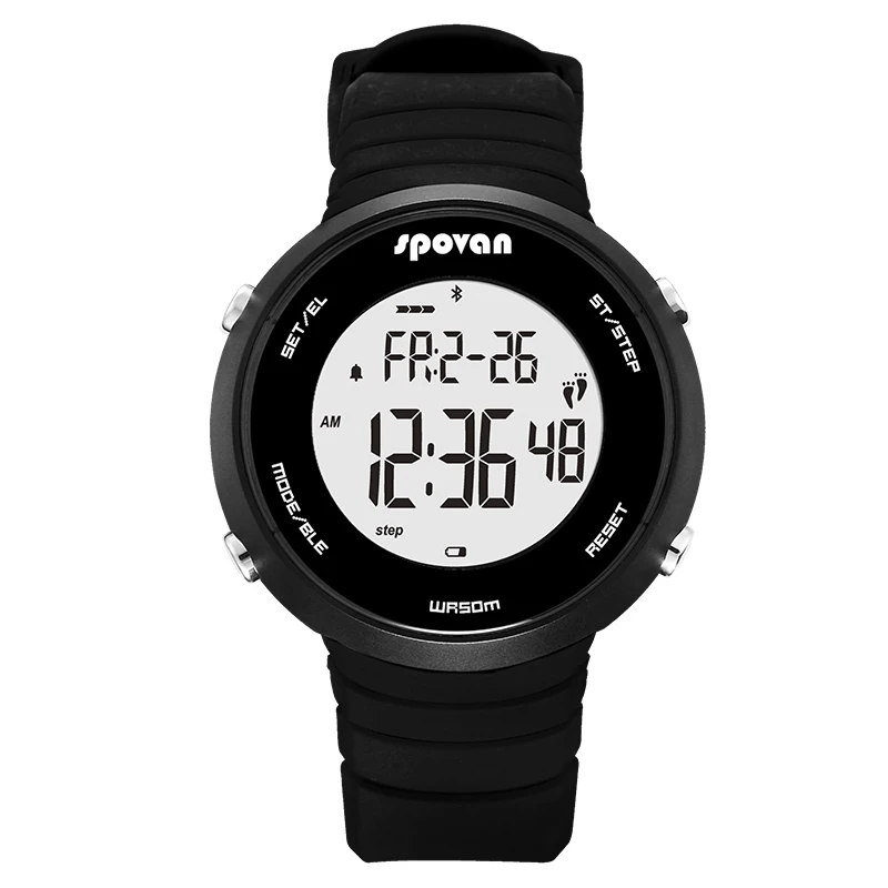 Spovan, цифровые спортивные часы для мужчин, будильник, Bluetooth, фитнес, здоровье, умные наручные часы, задний светильник, водонепроницаемые, 5 бар, черные часы, подарок - Цвет: A