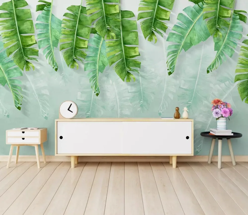 

[Self-Adhesive] 3D Fresh Green Leaf Background 33 Wall Paper mural Wall Print Decal Wall Murals
