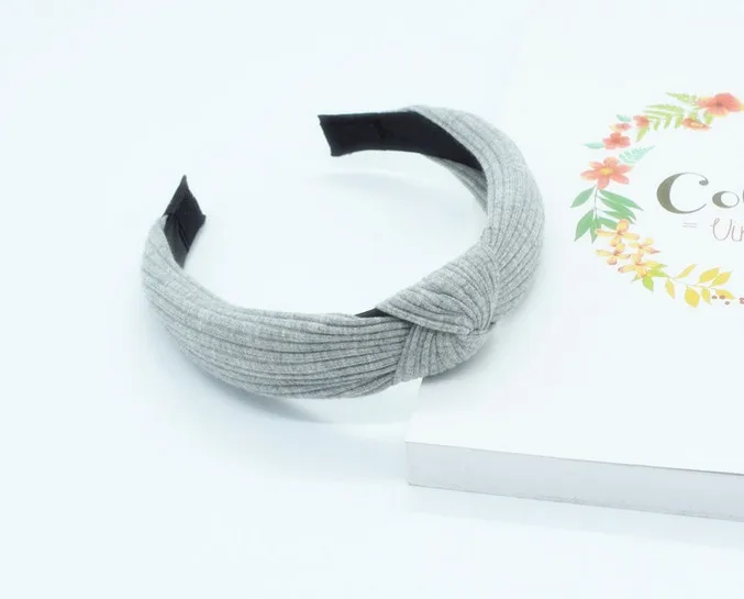 light grey Новые весенние ребристые хлопковые центр узел бант ручной работы Центр бант Симпатичные повязки для волос аксессуары для волос женская лента для волос - Цвет: light grey