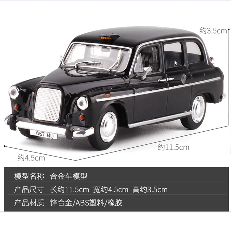 

1:43 Static Model Classic Vintage Acrylic Box Classic London Taxi Cab 1958 Alloy Car Model Toys Diecast for Collection Gifts