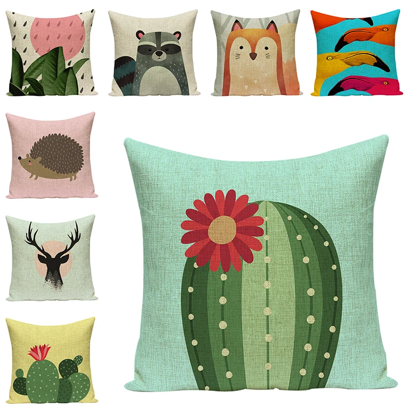Мультяшный чехол для подушки с изображением животных Декоративные Чехлы на
