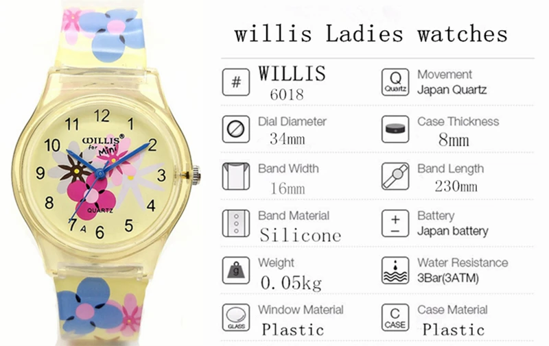 WILLIS простые элегантные брендовые кварцевые часы высокого качества силиконовые