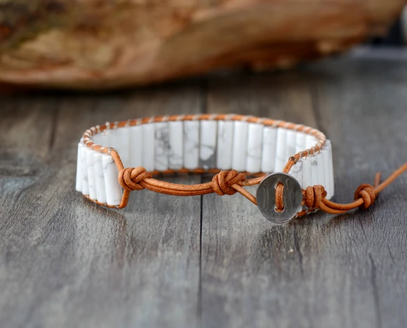 Уникальные браслеты из натуральной кожи Howlite в форме трубки, ручная работа, богемные плетеные каменные браслеты, Прямая поставка, ювелирные изделия
