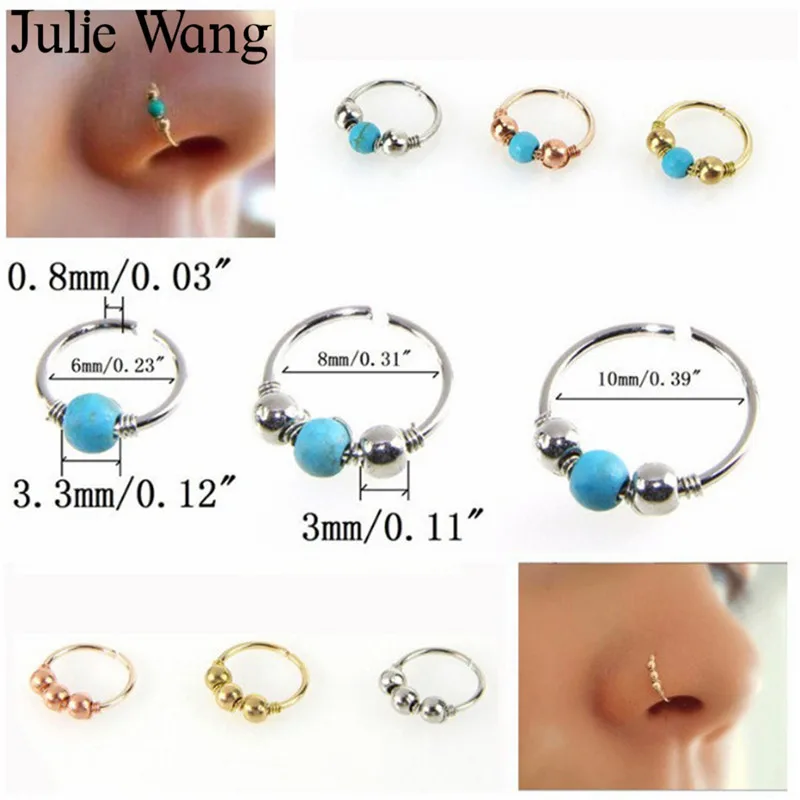 1 шт. медные кольца для носа с круглыми бусинами Julie Wang 6 мм/8 мм/10 мм ноздри обруч