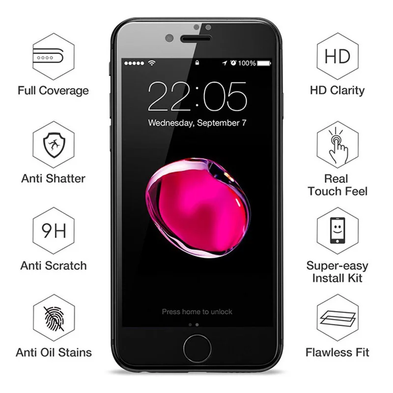 Explosion-Proof 2.5D full coverage Screen protector Front Electroplate finger print oil Tempered Glass For iPhone 6 6S 7 Plus | Мобильные
