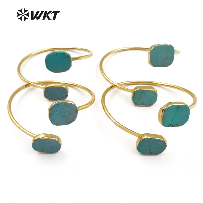 WT-B097 WKT натуральный зеленый howlite браслеты с цвет чистого золота на окантованной в регулируемом размере Мода howlite браслет для подарков