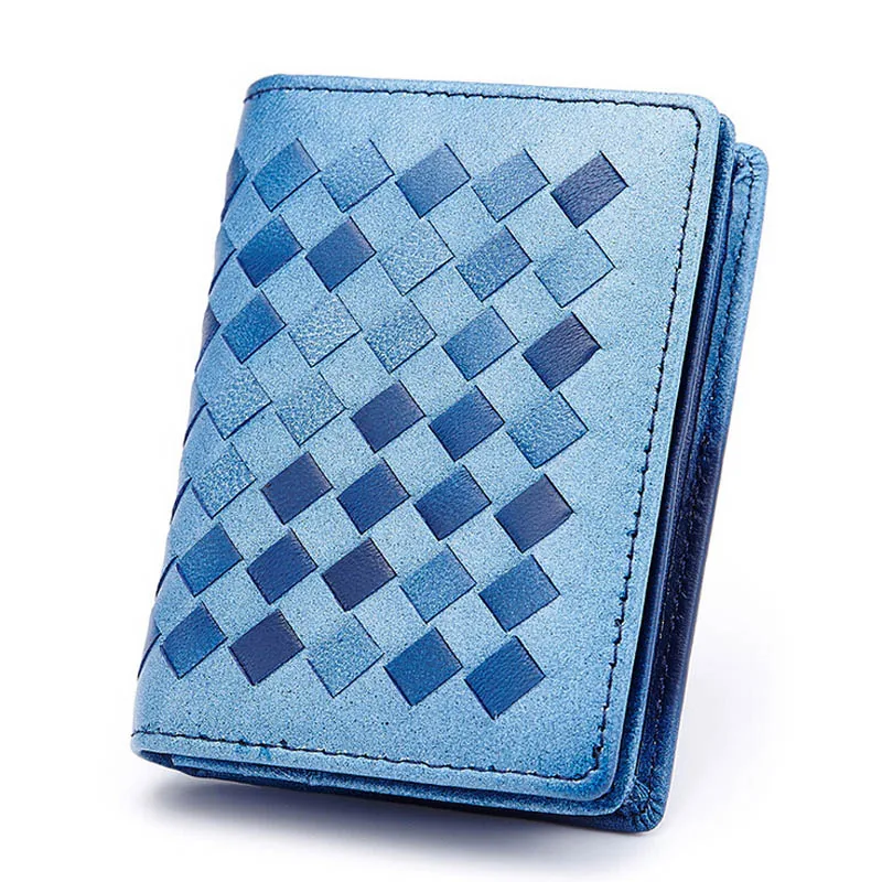 Light blue Модный мужской бизнес-держатель для карт из натуральной овечьей кожи, вязаный чехол для кредитных карт, кошелек с отделением для монет для женщин - Цвет: Light blue