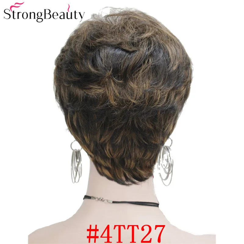 StrongBeauty синтетические Короткие Волнистые Волосы пышные натуральные светлые/серебристо-серые парики с челкой для женщин много цветов на выбор