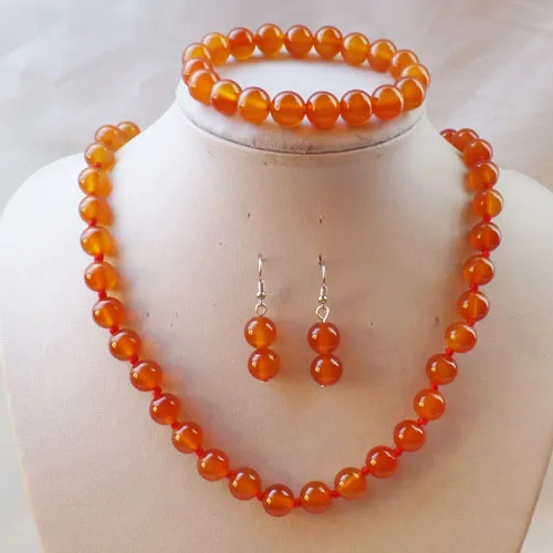 Бесплатная доставка красивые 10 мм красные Агаты круглые бусы ожерелье набор