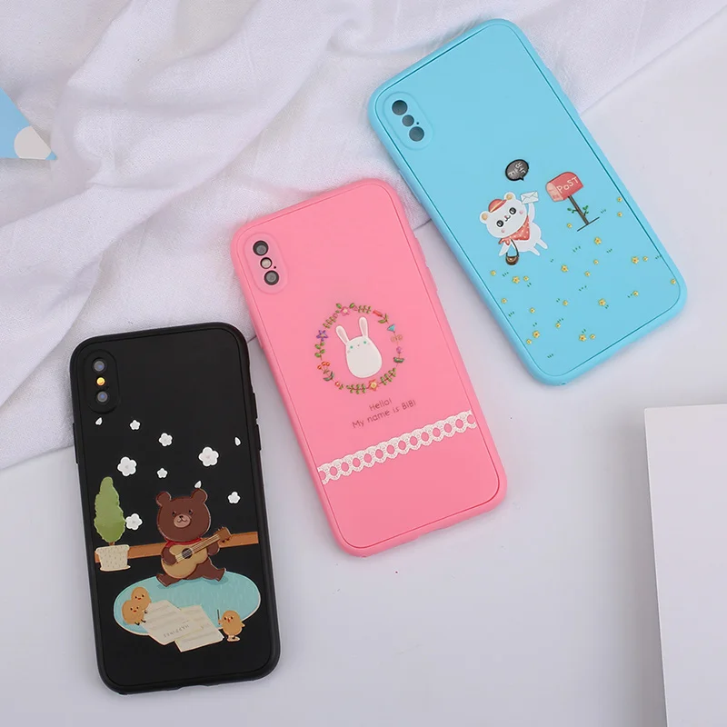 TOMKAS Cute Silicon Case For iPhone 7 8 6 Cases 360 Full Cover Patterned Coque X Plus With Free Glass |