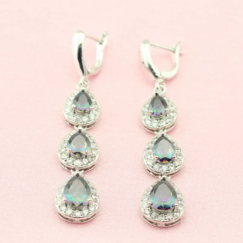 ЭШЛИ Радуга Камень Многоцветный Посеребренная Ювелирные Наборы Для Женщин