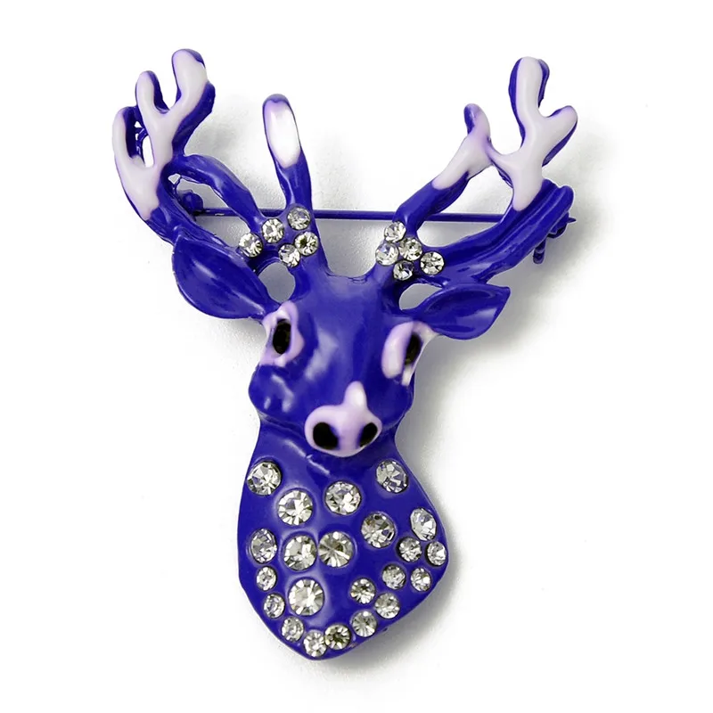 

Pinksee Personality Trendy Rhinestone Blue Christmas Deer Head Brooch Pin for Women Creative Jewelry Clothing Accessories