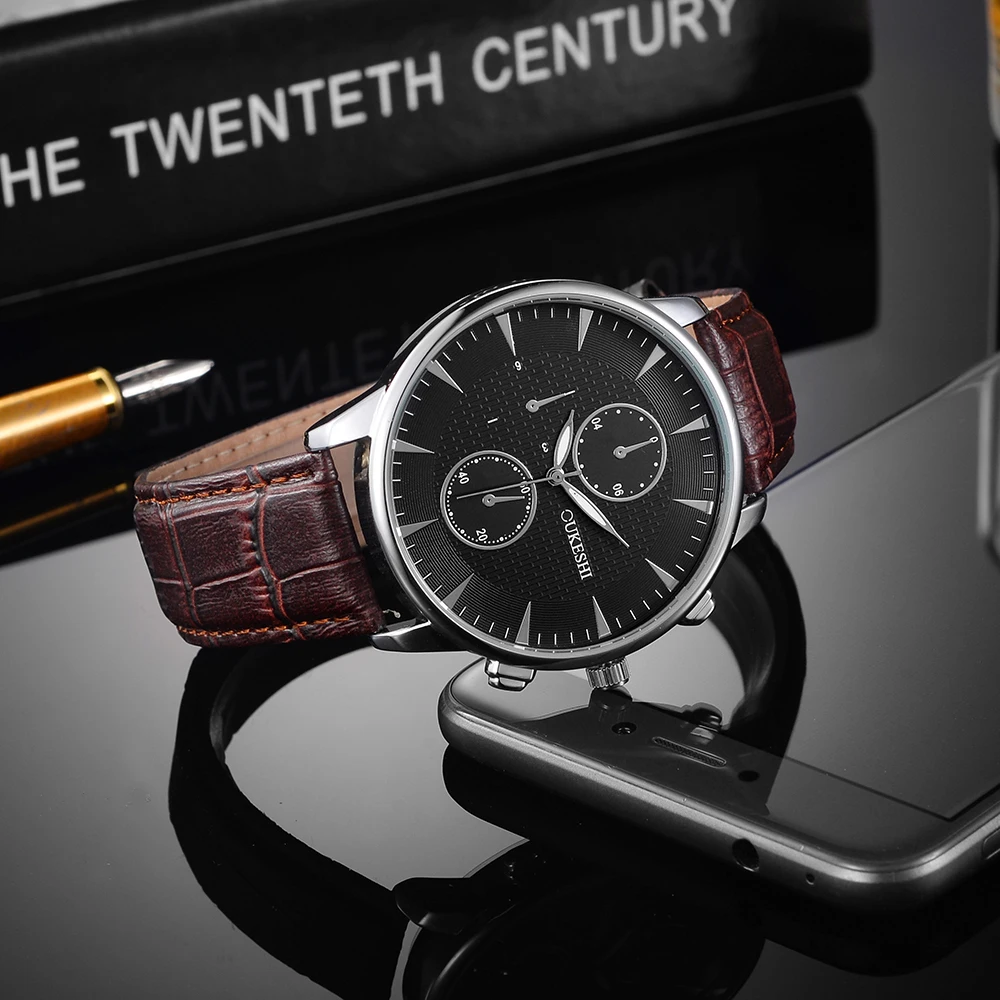 OUKESHI New Fashion Watch Men Elegant Leather Strap Simple Style Casual Business Quartz Male Popular relogio masculino | Наручные часы