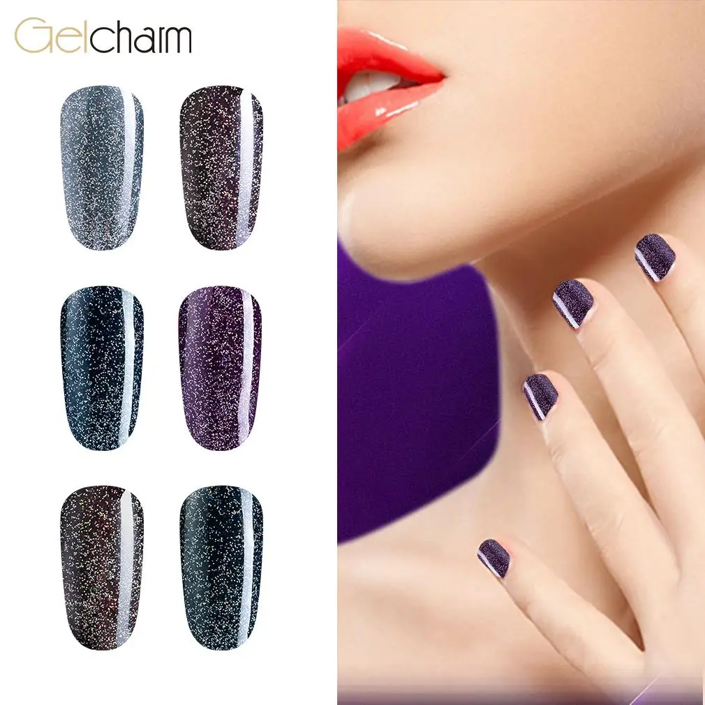 Gelcharm 10 мл Гель-лак с черными бриллиантами блестящий цвет 3D Блеск для ногтей
