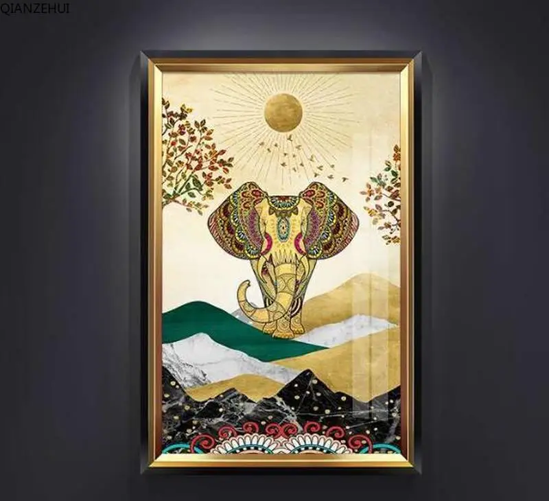 QIANZEHUI алмазная вышивка Круглый Алмаз Благоприятный Слон Полная Стразы живопись