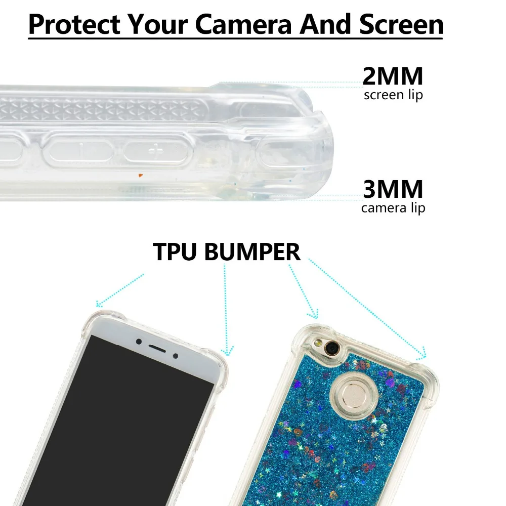 Shining quicksand TPU anti-fall Love Heart phone case is suitable for Xiaomi Redmi 4X |