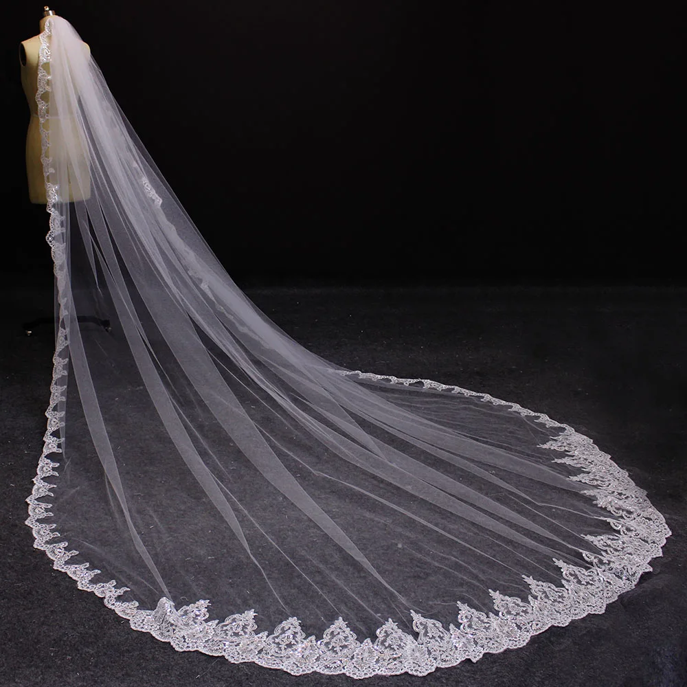 Роскошный длинный кружевной вуаль с расческой 4 метра|long wedding veil|wedding veil with combwedding |