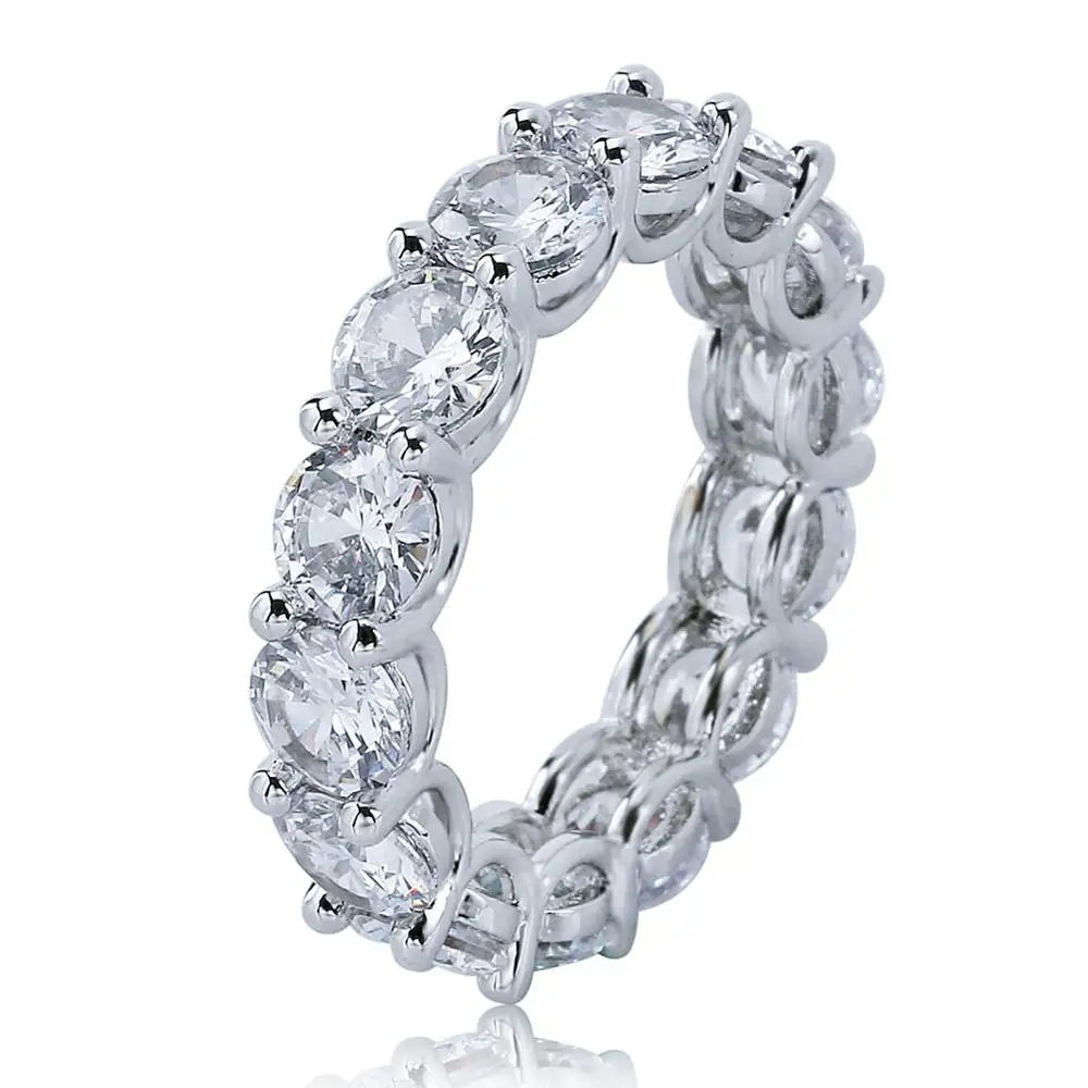 JINAO Iced Out Золото Серебро Цвет Полный Bling 1 ряд сердце кольцо Роскошные CZ свадебные Циркон полые помолвки хип хоп Ювелирные изделия Подарки - Цвет основного камня: Round Silver