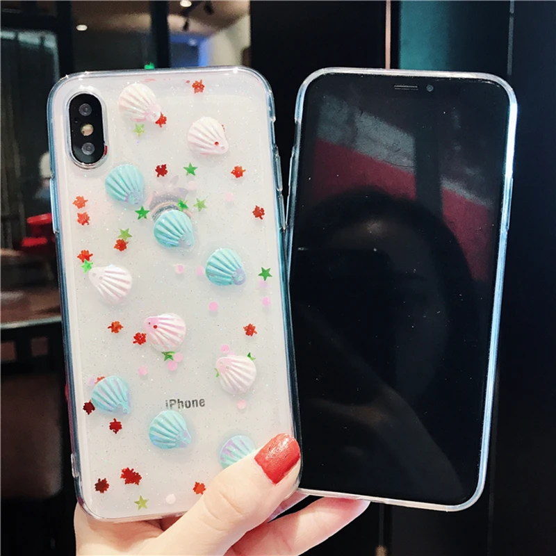 WMZSUCC Vintage Seashells Glitter Transparent Soft Fitted Case for iPhone X 8 8Plus 7 6 6s Plus Drop Shipping |