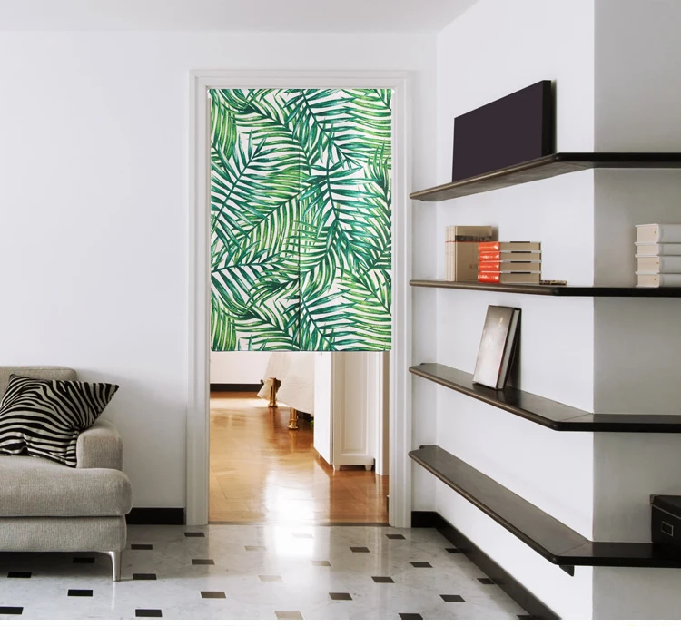 Новый льняной Норен японский стиль занавес для двери зеленый тропический