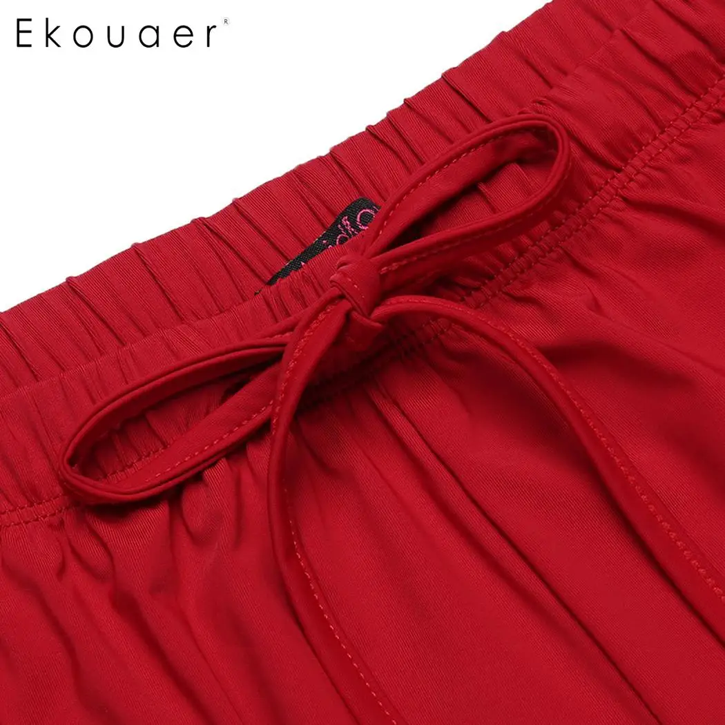 Ekouaer Women Sexy Spaghetti Strap Lingerie Pajamas Set Lace Patchwork Summer Sleepwear Two Piece Pajama Homewear Suits