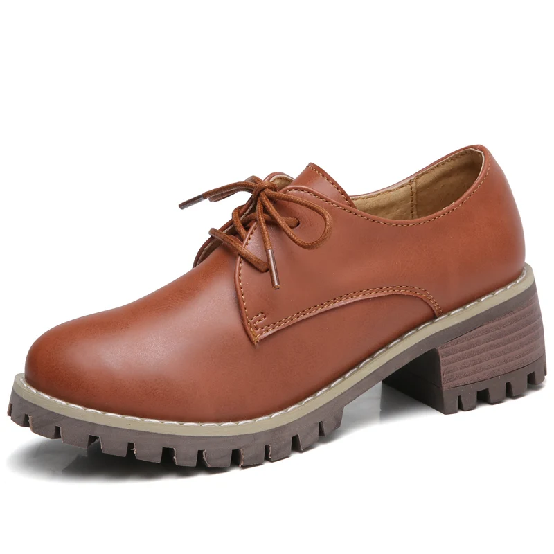 No1 Brown D981 O16U/женские туфли-оксфорды; кожаные туфли на среднем каблуке со шнуровкой и круглым носком; женские низкие весенние туфли; женская повседневная обувь; Новинка года; сезон осень - Цвет: No1 Brown D981