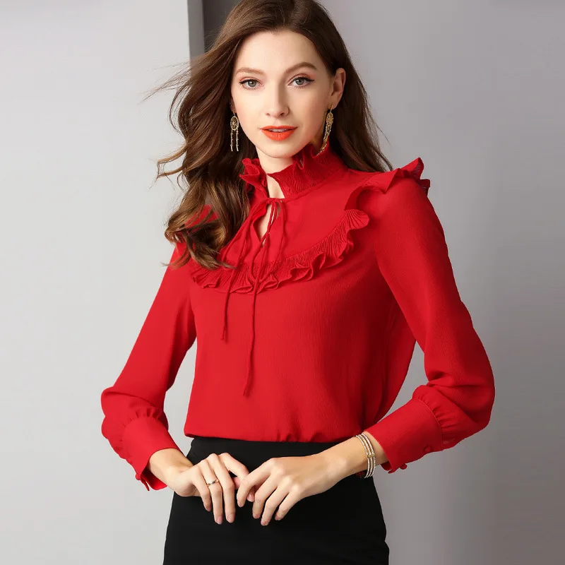 cotton blend Shirt Female 5xl casual office women s blouses and tops ladies summer haute 2019 Fashion Top red black loose