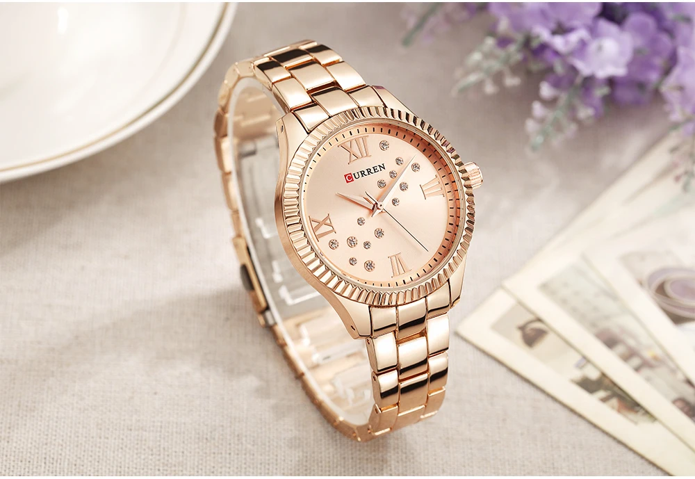 CURREN 9009 часы женские кварцевые часы Кристалл Дизайн наручные часы Relogio Feminino