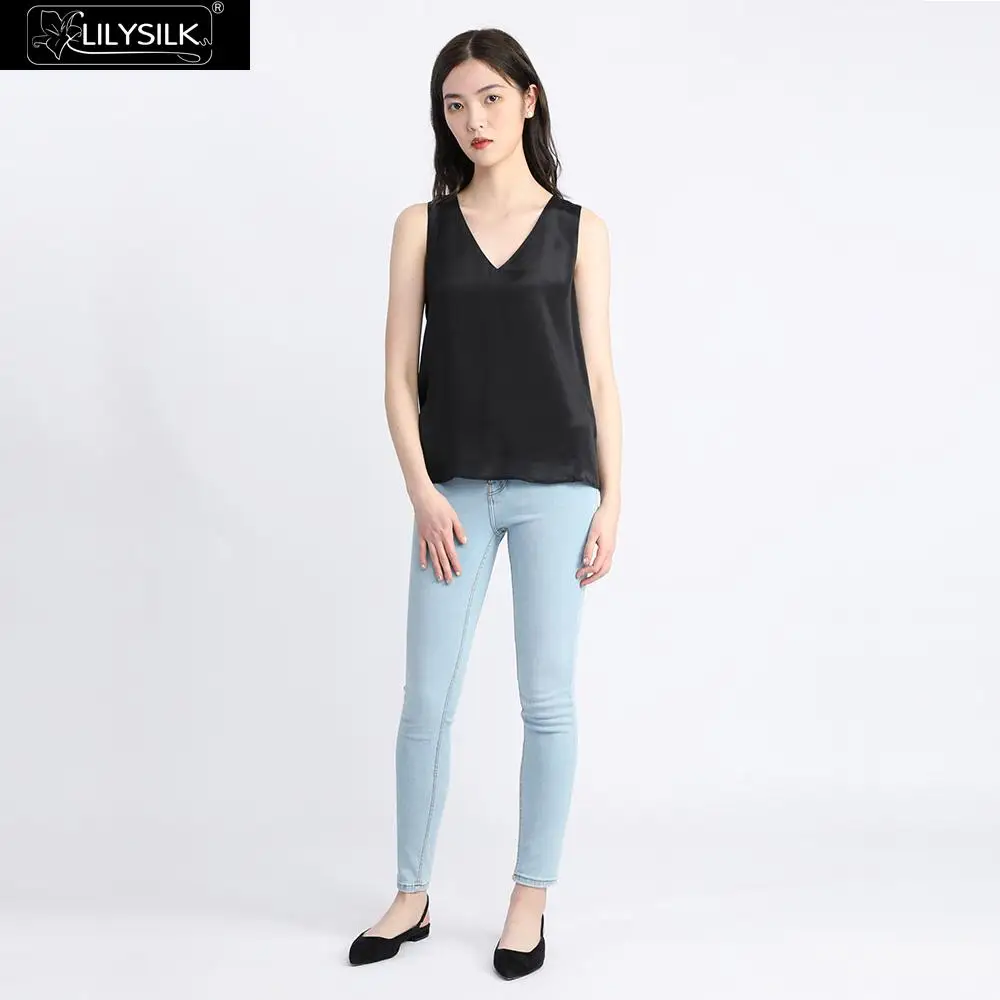 LilySilk Шелковый жилет двухслойный Повседневный мягкий черный распродажа