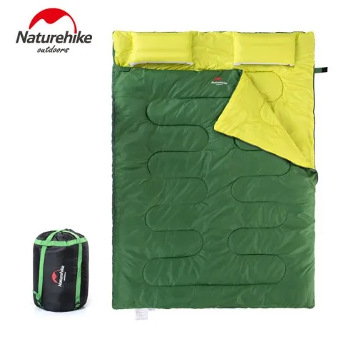 Зеленый NatureHike 8/12 хлопок двойной спальный мешок с подушками зимние спальные мешки кемпинг Большой спальный мешок для двух человек SD15M030-J - Цвет: Зеленый
