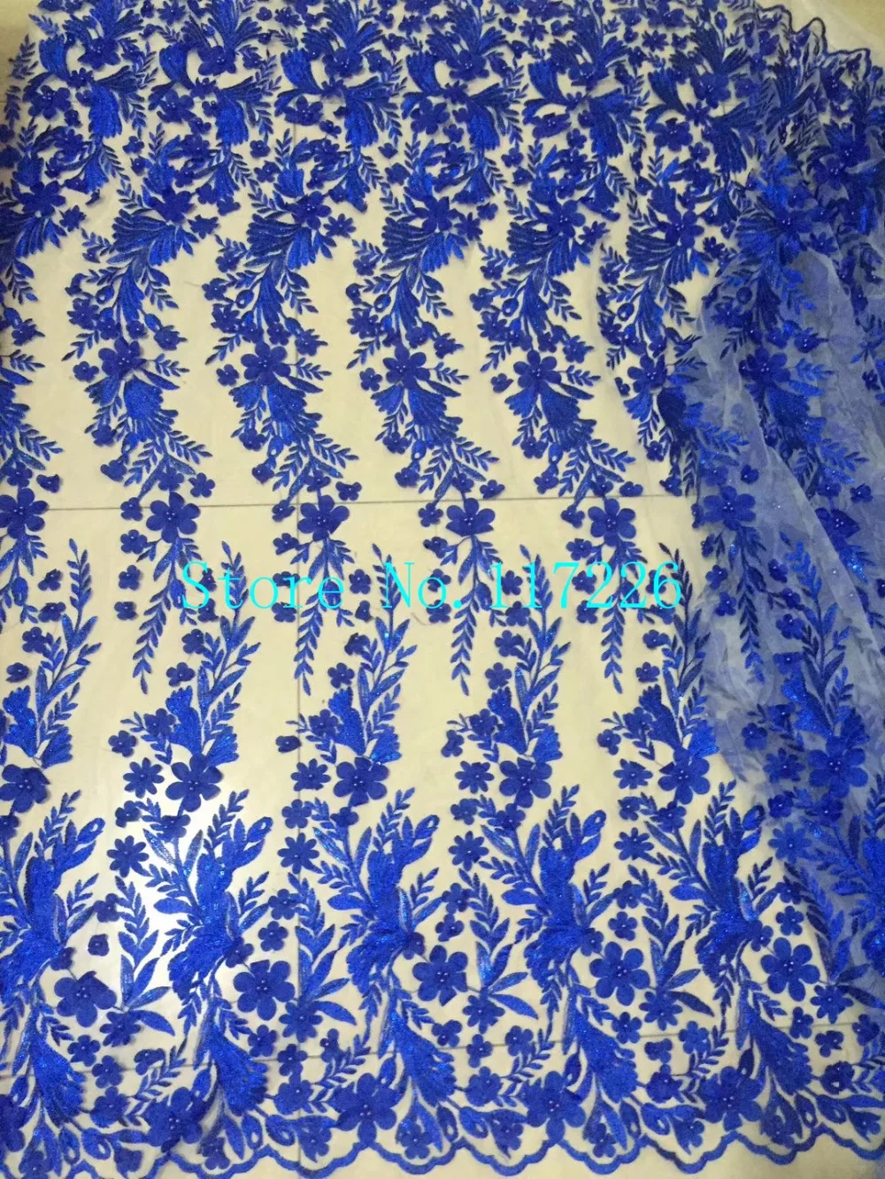 

New design nice looking beaded french net lace fabric JRB-98913 high quality 3D flowers embroidered lace fabric in royal blue