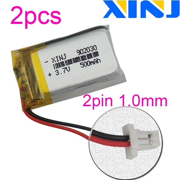 2pin 1.0mm plug XINJ 2 шт. 3,7 в 500 мАч литий-полимерный Батарея 2pin JST-PH 1,0/1,25/1,5/2,0/2,54 мм 902030 для gps Камера гарнитура для умных часов - Цвет: 2pin 1.0mm plug