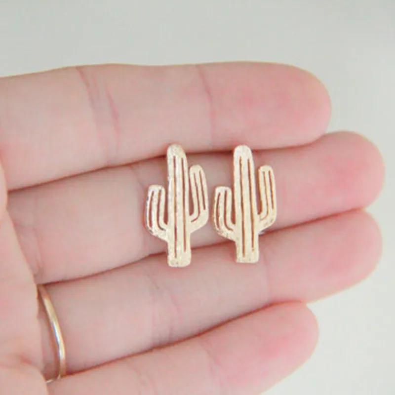 Женские модные милые серьги гвоздики С КАКТУСОМ из мультфильма золотые и