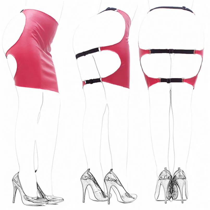 Эротическое платье из искусственной кожи с открытым бедром на шнуровке для