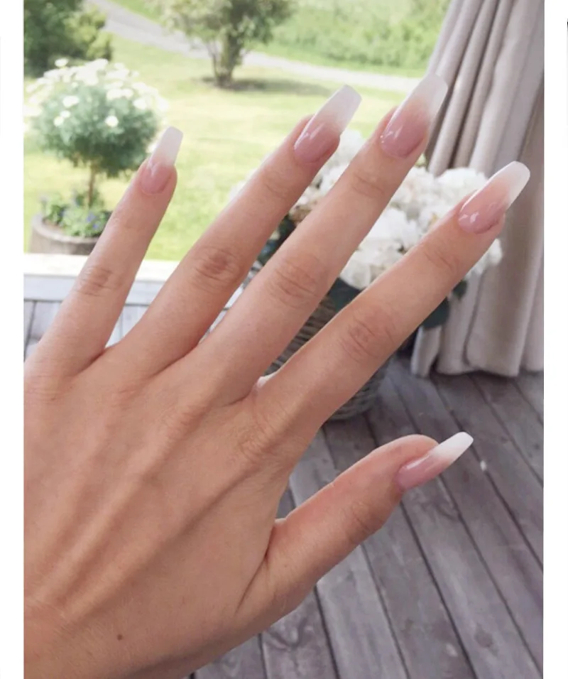 1 24pcs/set Multi color French Ballet Fake Nail Gradeint Natural Coffin False Nails Wholesale Nails Supplier nail tips - Цвет: 1